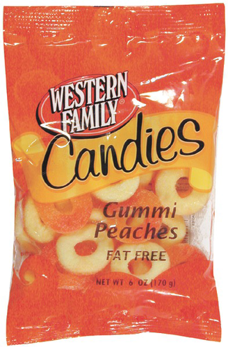 slide 1 of 1, Western Family Candies Gummi Peaches, 6 oz