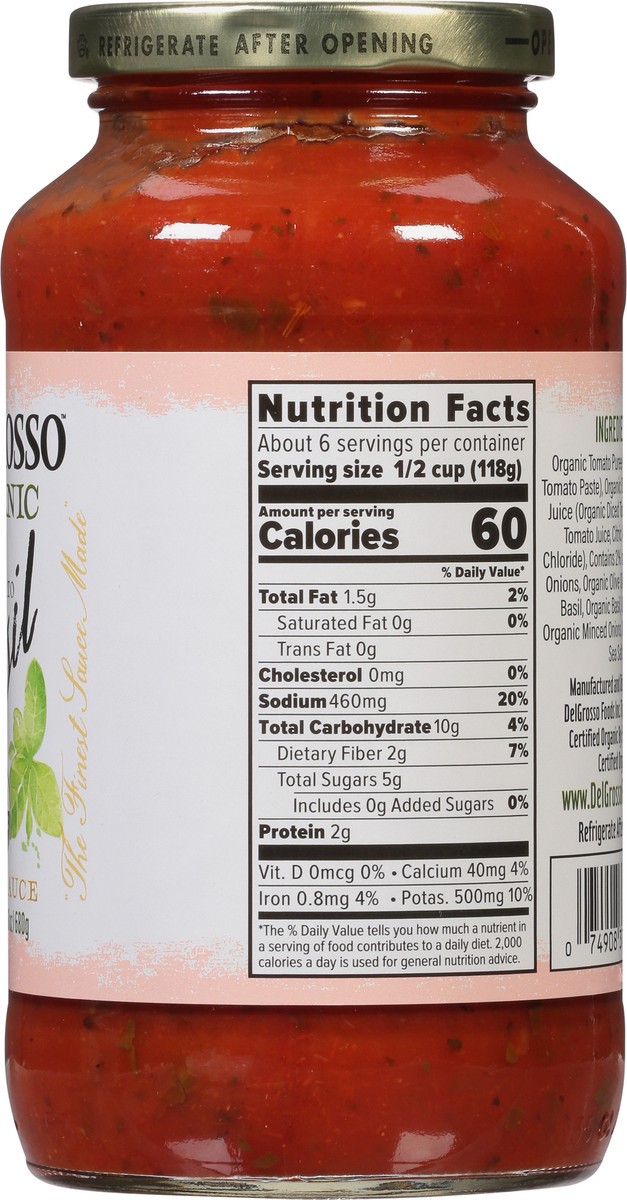 slide 4 of 9, DelGrosso Organic Tomato Basil Pasta Sauce 24 oz, 24 oz