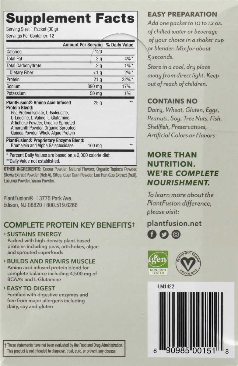 slide 8 of 12, PlantFusion Complete Plant Protein Powder Rich Chocolate Flavor, 1 ct