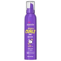 Aussie Miracle Curls Mousse for Curly Hair and Frizz Reduction, Silicone Free 6 fl oz