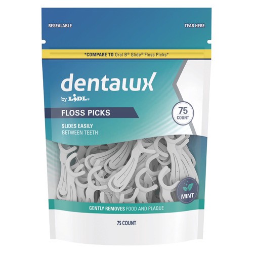 slide 1 of 1, Dentalux dental floss picks, mint, 75 ct