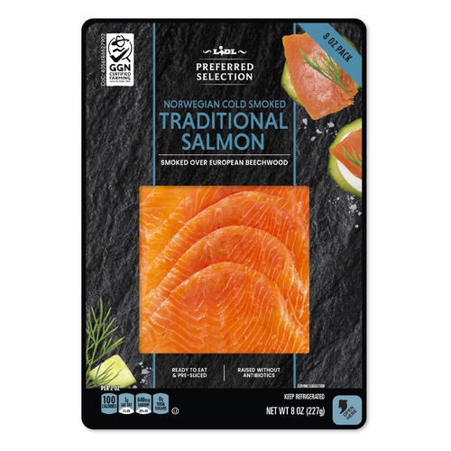 slide 1 of 1, Lidl Preferred Selection Norwegian traditional cold smoked salmon, 8 oz