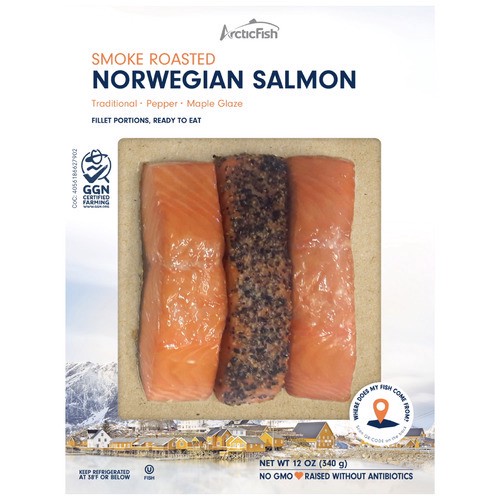 slide 1 of 1, Norwegian smoke roasted salmon trio, 12 oz