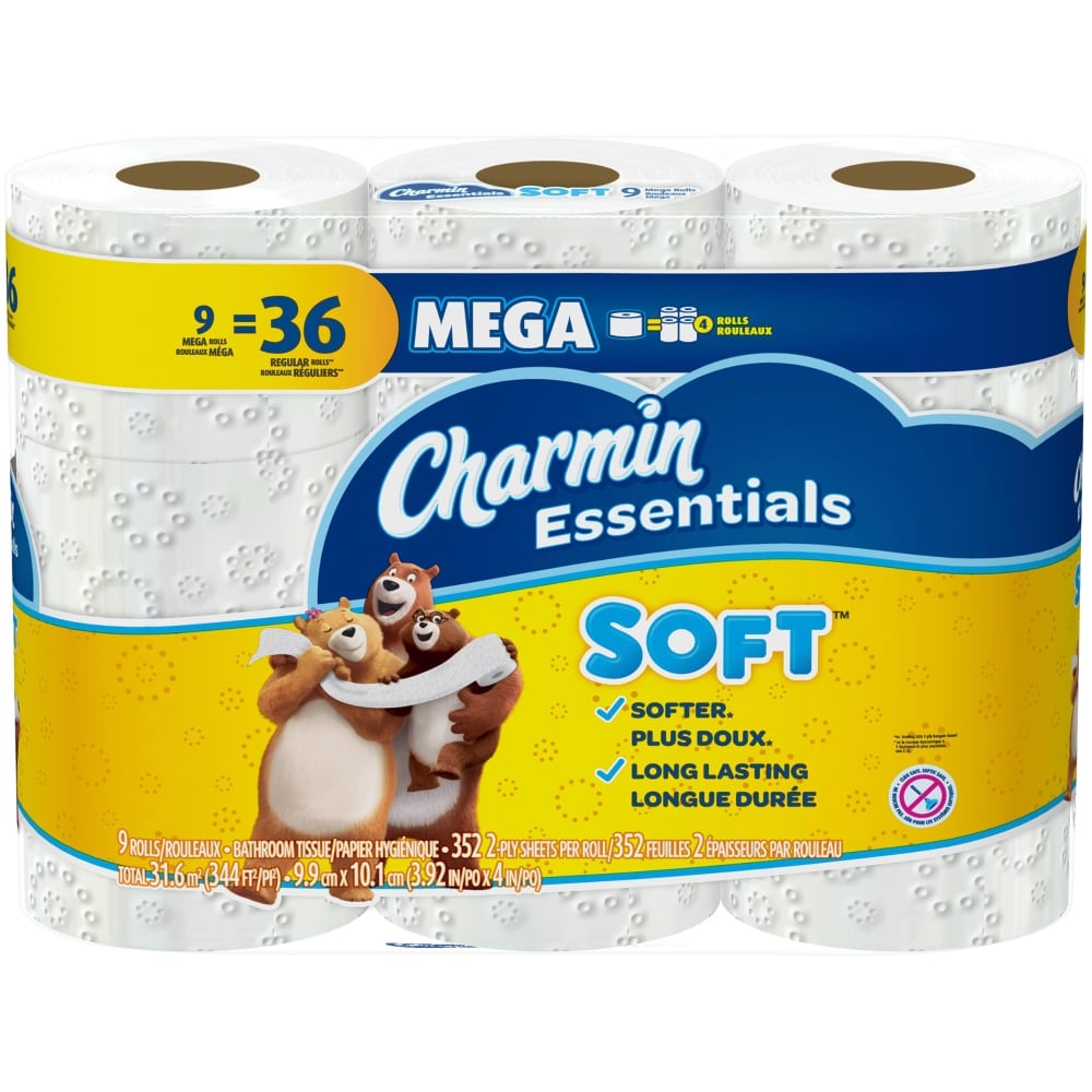 slide 1 of 1, Charmin Essentials Soft Bathroom Tissue Mega Rolls, 9 ct