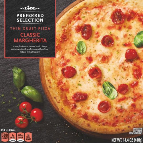 slide 1 of 1, Lidl Preferred Selection frozen thin crust pizza, classic margherita, 14.3 oz