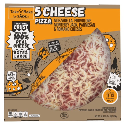 slide 1 of 1, Take 'n' Bake five cheese pizza, 38.4 oz