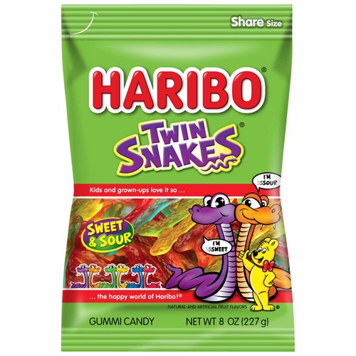 slide 1 of 1, HARIBO® twin snakes gummi candy, 8 oz