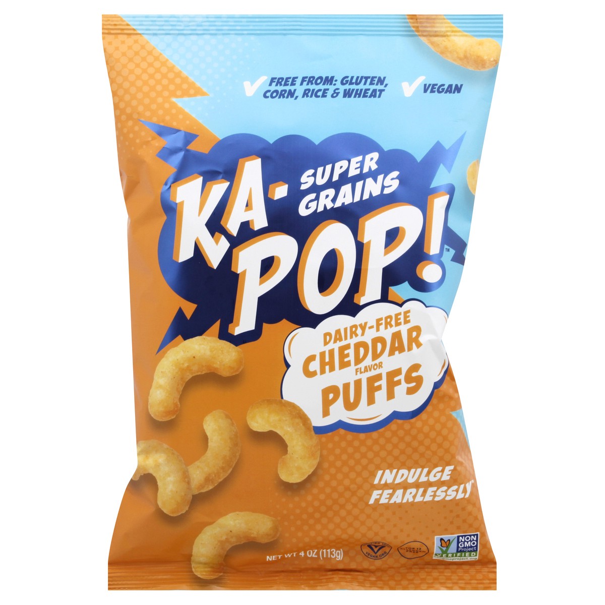 slide 1 of 9, Ka Pop Super Grains Dairy-Free Cheddar Flavor Puffs 4 oz, 4 oz