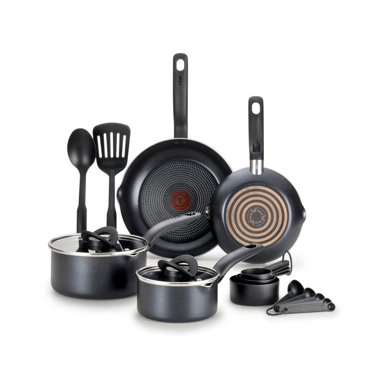 slide 1 of 10, T-fal Simple Stack Non Stick Cook Set Black, 10 ct