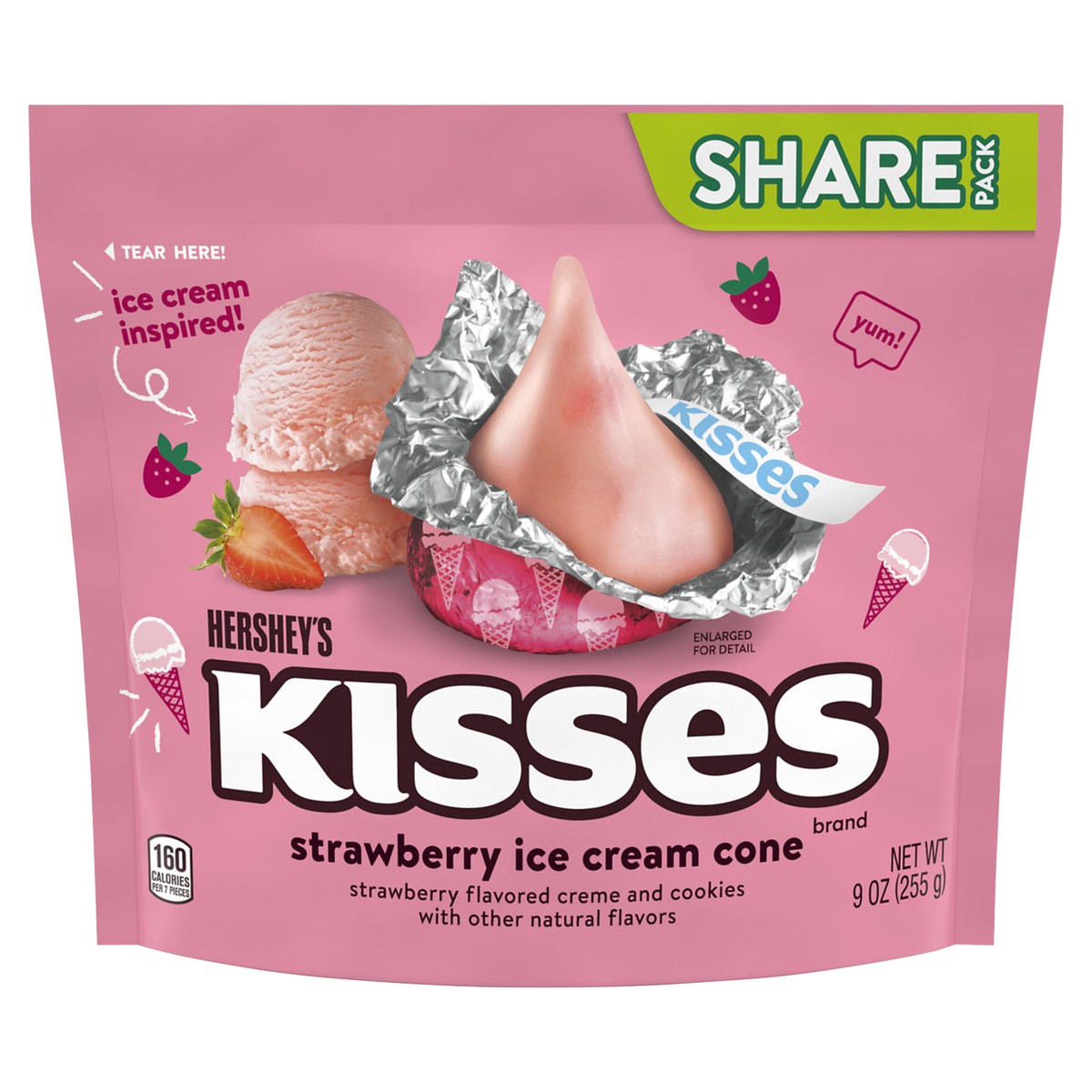 slide 1 of 7, Hershey's KISSES Strawberry Ice Cream Cone Flavored Candy Share Pack, 9 oz, 9 oz