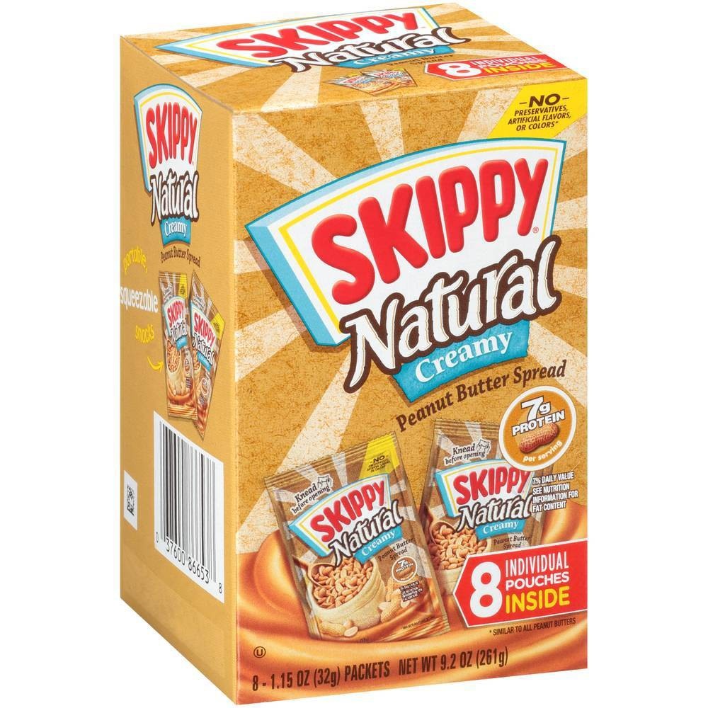 slide 2 of 3, Skippy Natural Creamy Peanut Butter Individual Squeeze Packs -, 1.15 oz, 8 ct