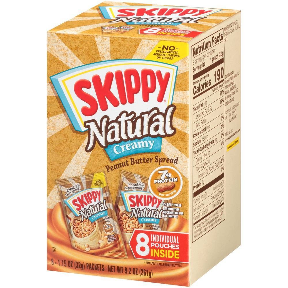 slide 3 of 3, Skippy Natural Creamy Peanut Butter Individual Squeeze Packs -, 1.15 oz, 8 ct
