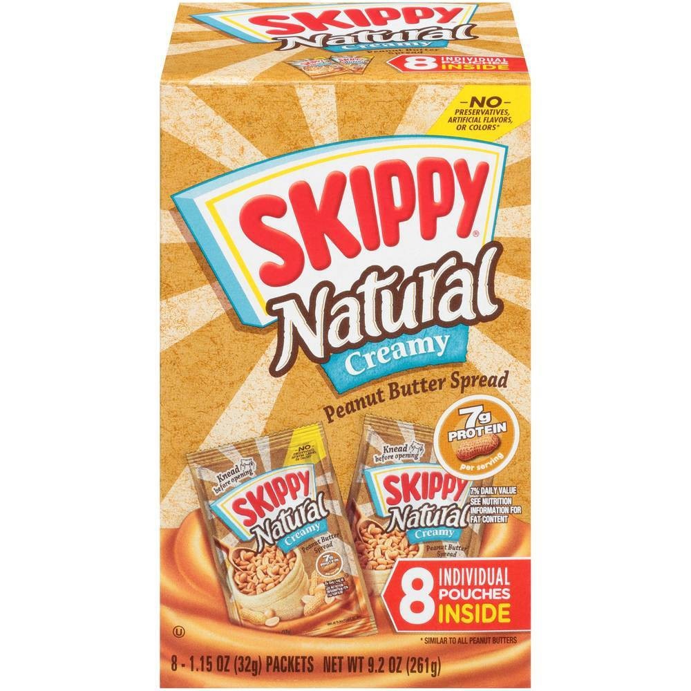 slide 1 of 3, Skippy Natural Creamy Peanut Butter Individual Squeeze Packs -, 1.15 oz, 8 ct