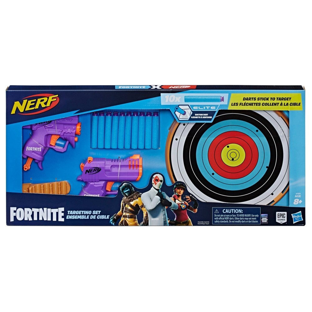 slide 3 of 5, NERF Fortnite Targeting Set with 2 Micro Blasters, 10 suction darts and target, 1 ct