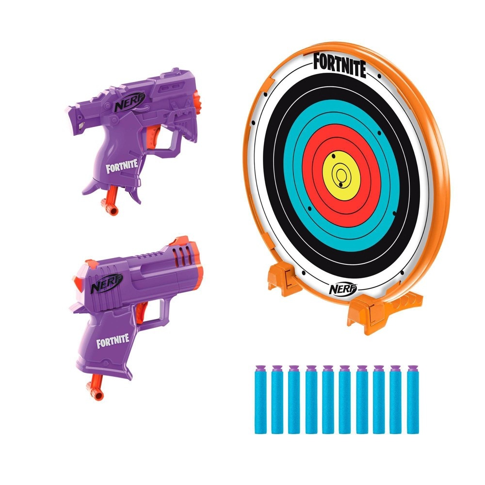 slide 5 of 5, NERF Fortnite Targeting Set with 2 Micro Blasters, 10 suction darts and target, 1 ct