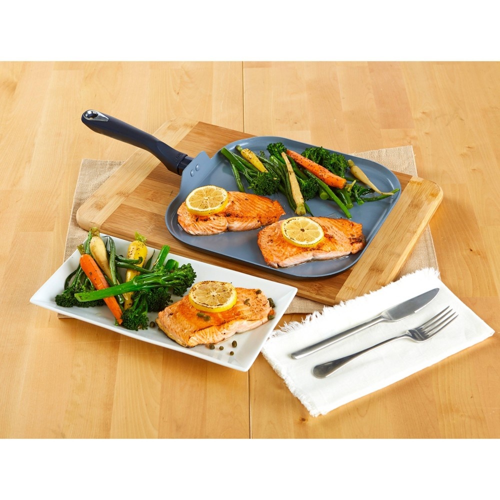 slide 3 of 7, IMUSA 11" Ceramic Griddle with Soft Touch Handle Blue, 1 ct