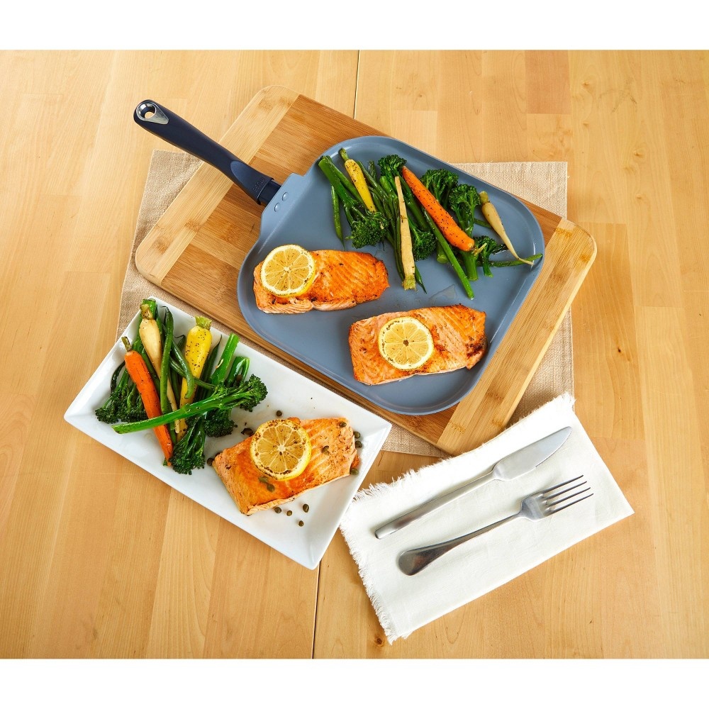 slide 4 of 7, IMUSA 11" Ceramic Griddle with Soft Touch Handle Blue, 1 ct