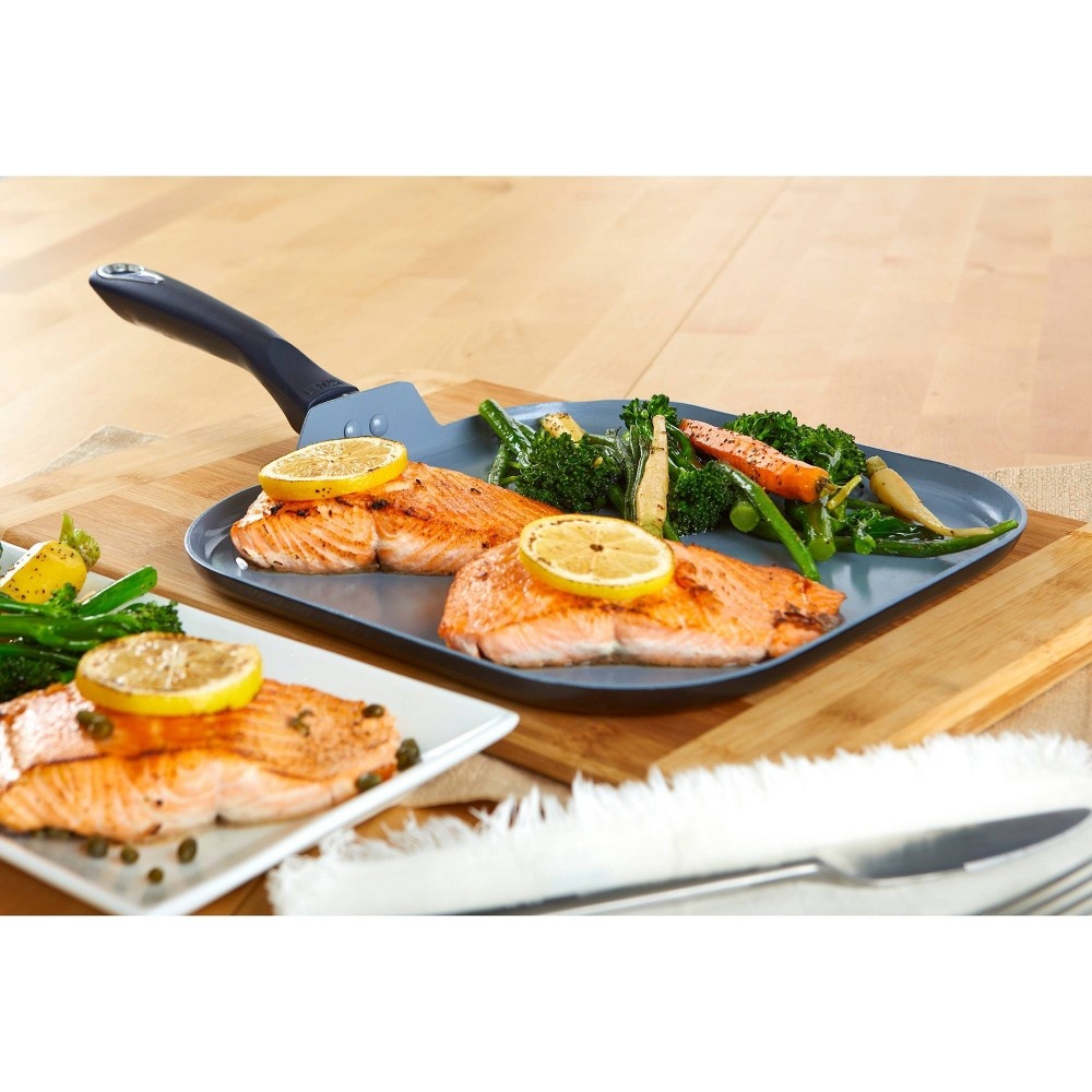 slide 5 of 7, IMUSA 11" Ceramic Griddle with Soft Touch Handle Blue, 1 ct