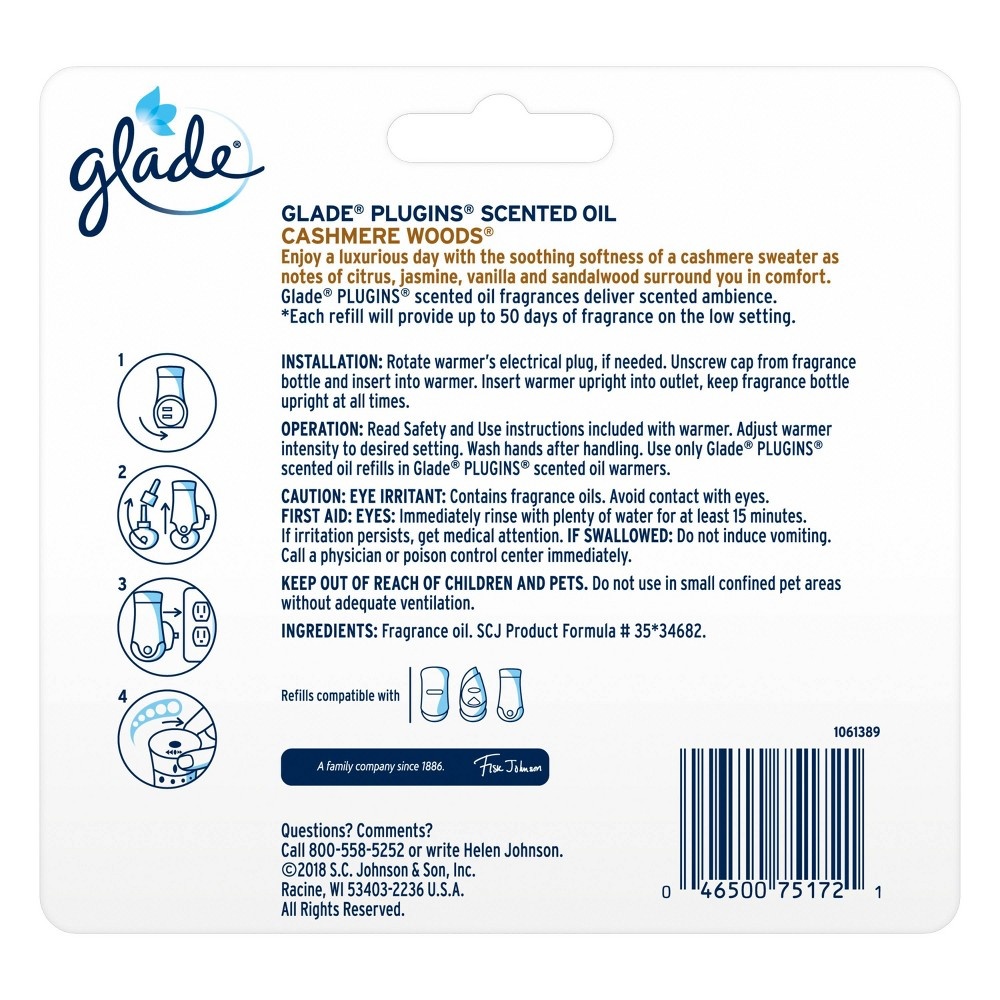 slide 2 of 4, Glade Cashmere Woods Plug-In Scented Oil Refill, 3 ct