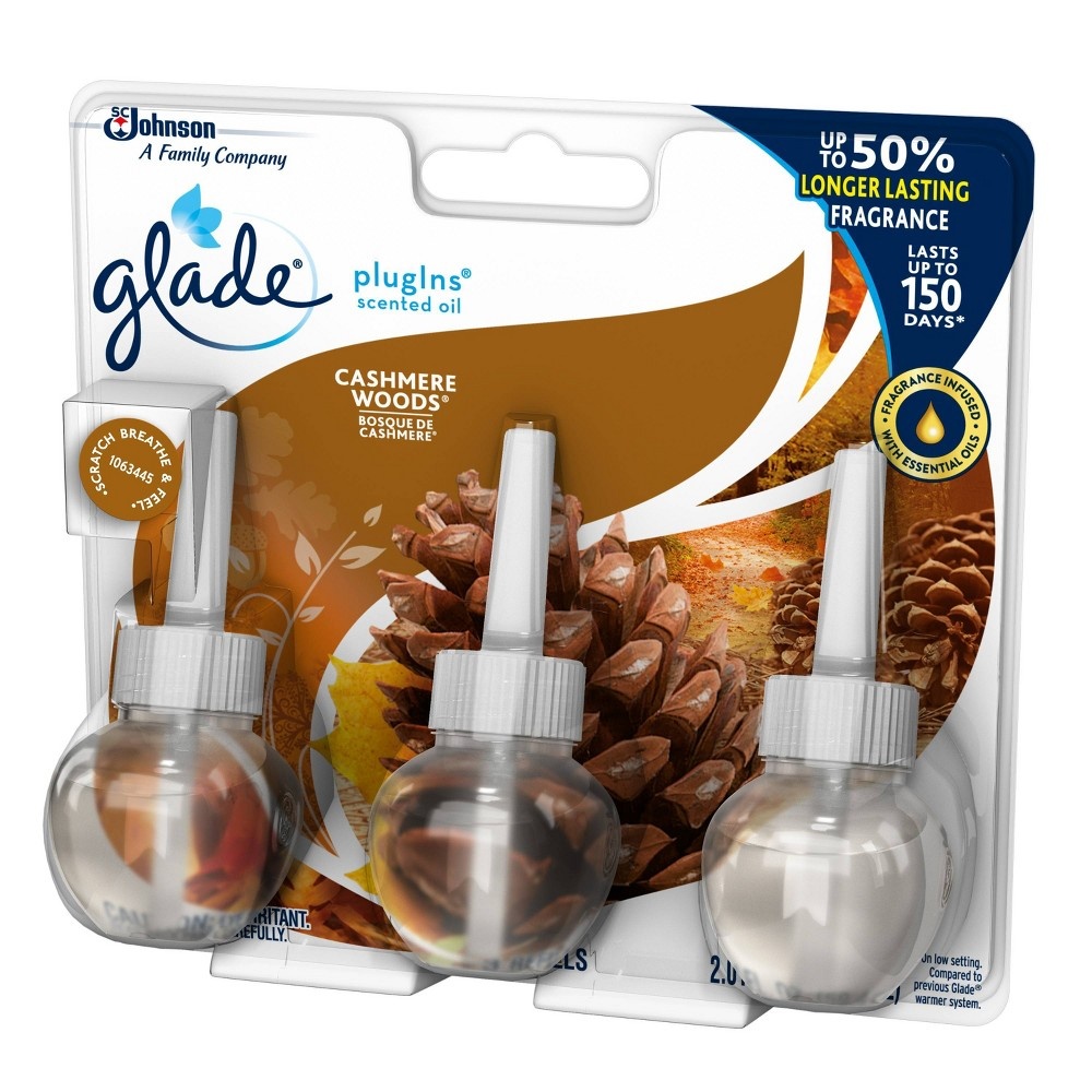 slide 3 of 4, Glade Cashmere Woods Plug-In Scented Oil Refill, 3 ct