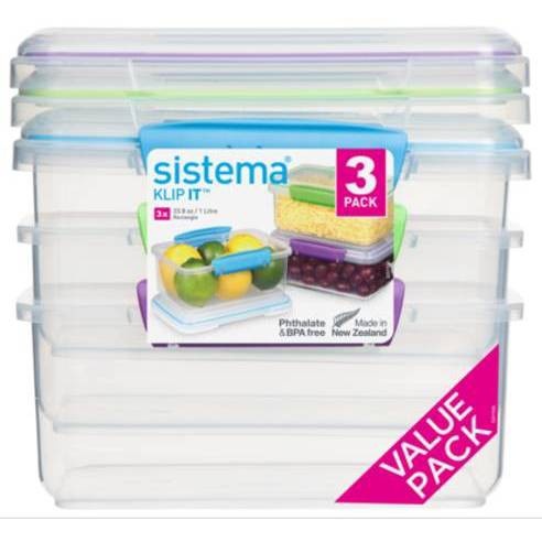 slide 1 of 5, Sistema Plastic Rectangular Food Storage Containers, 3 ct
