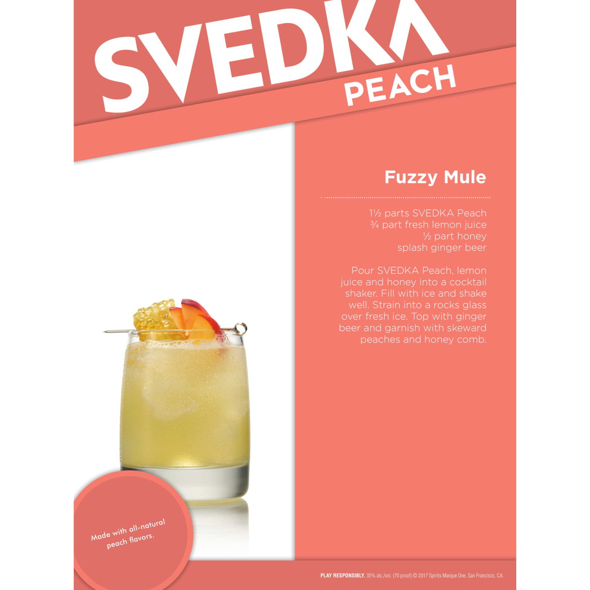 slide 2 of 4, SVEDKA Peach Flavored Vodka, 1 L Bottle, 70 Proof, 33.81 fl oz
