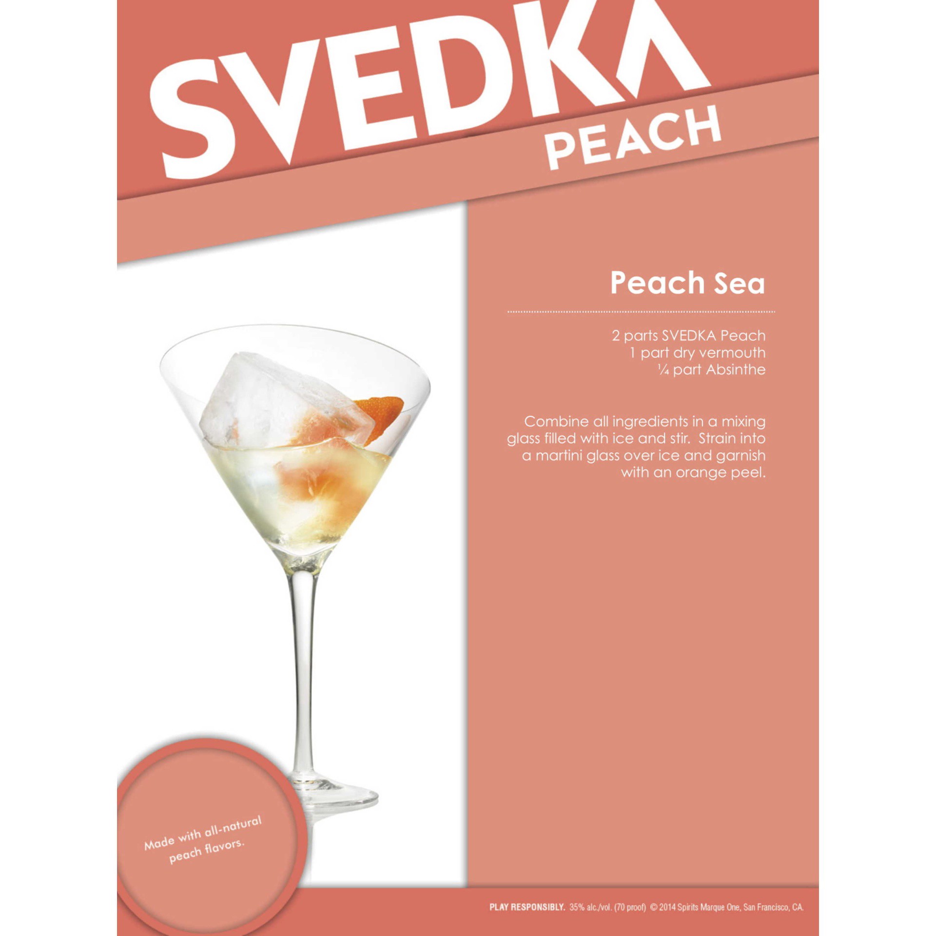 slide 3 of 4, SVEDKA Peach Flavored Vodka, 1 L Bottle, 70 Proof, 33.81 fl oz