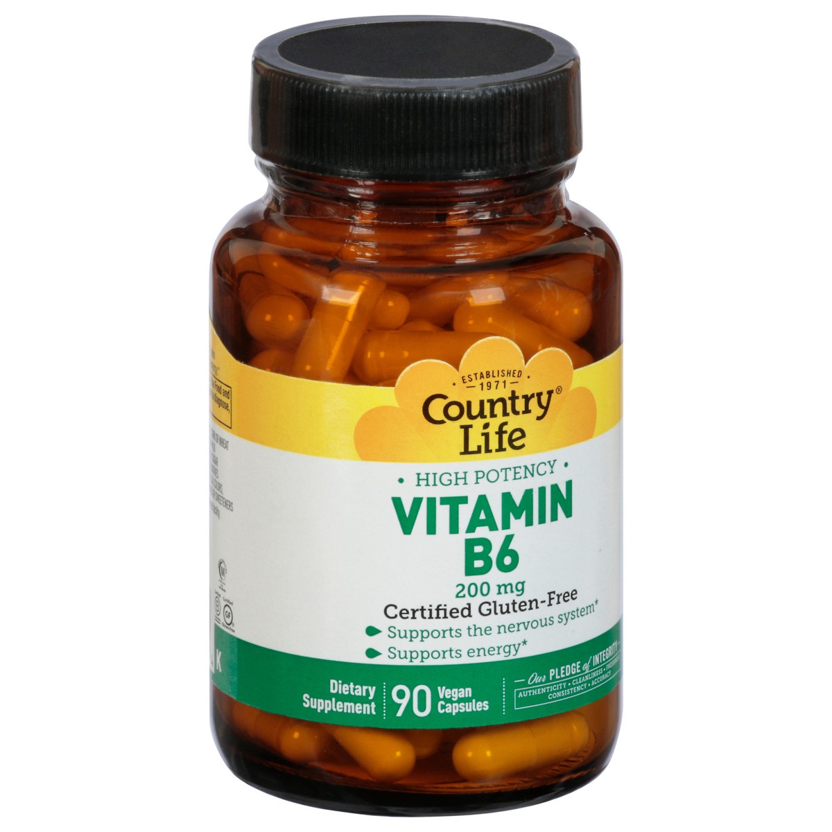 slide 9 of 9, Country Life 200 Mg High Potency Vegan Capsules Vitamin B6 90 Capsules, 90 ct