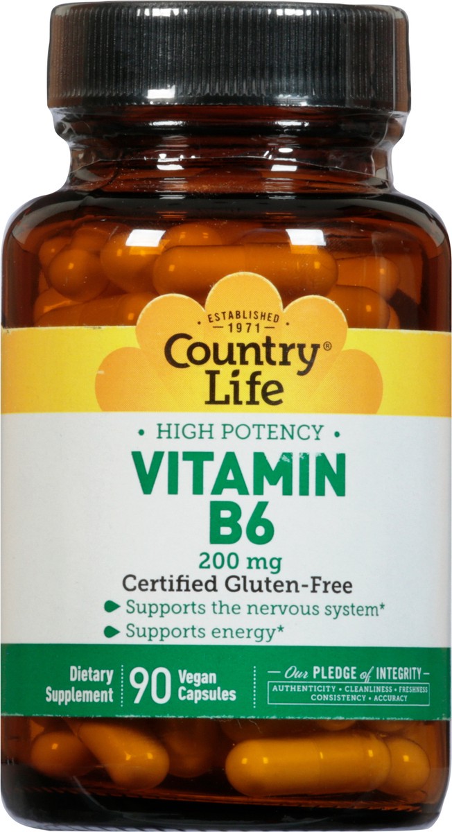 slide 7 of 9, Country Life 200 Mg High Potency Vegan Capsules Vitamin B6 90 Capsules, 90 ct