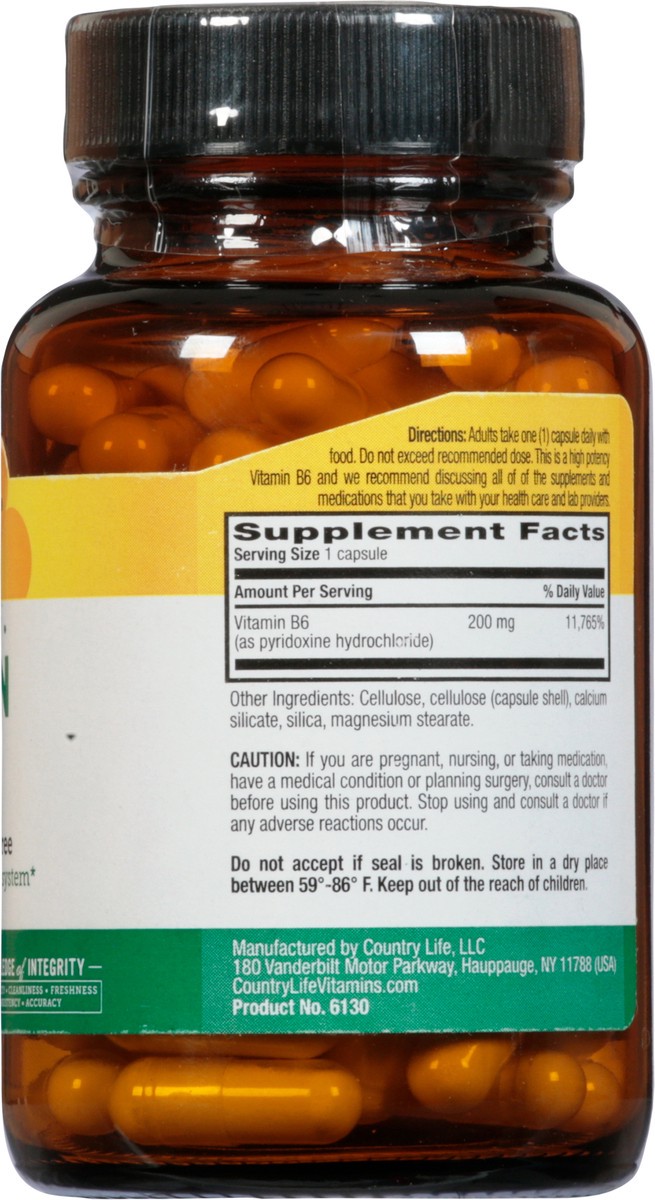 slide 3 of 9, Country Life 200 Mg High Potency Vegan Capsules Vitamin B6 90 Capsules, 90 ct