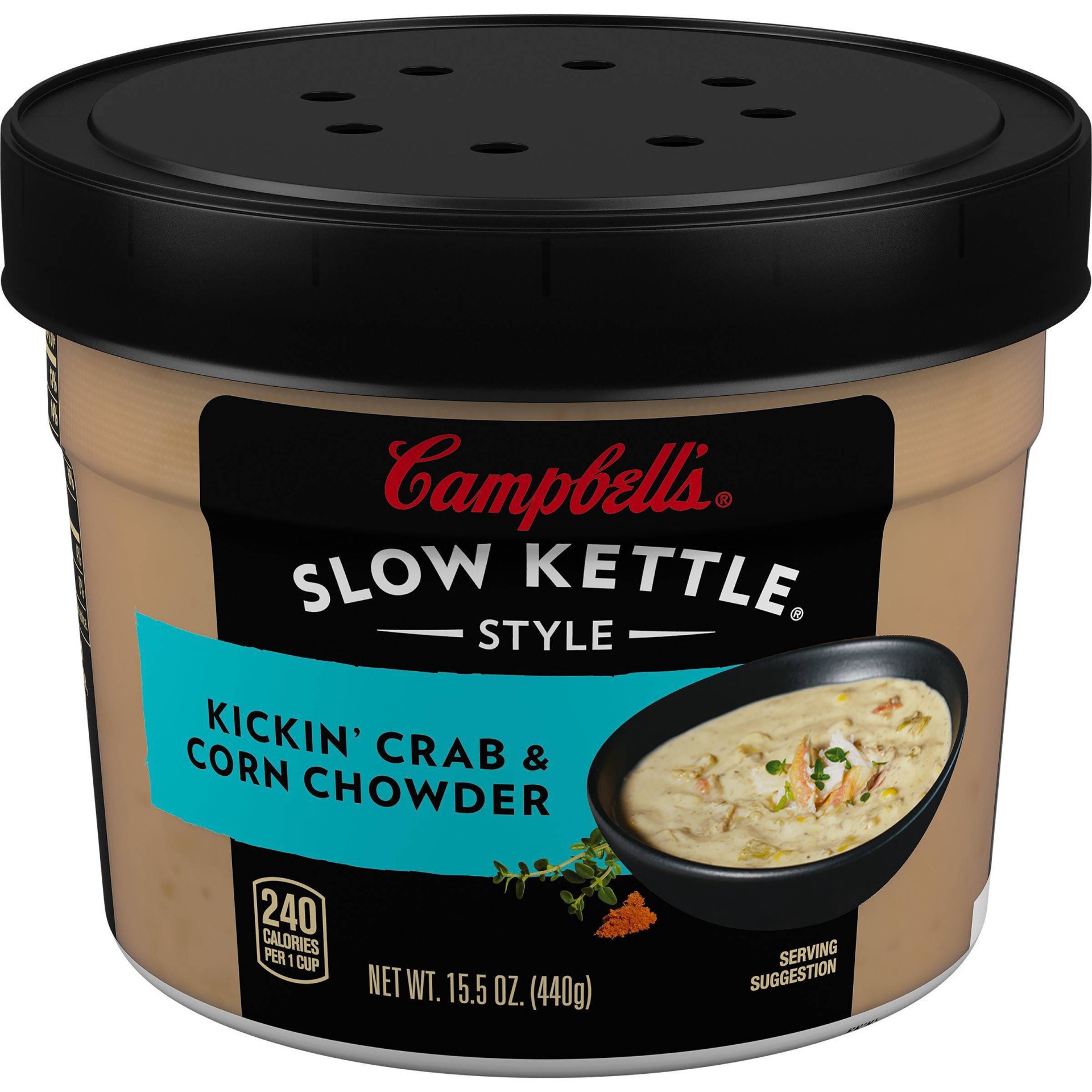 slide 1 of 8, Campbell's Slow Kettle Style Kickin'' Crab and Corn Chowder, 15.5 oz Microwavable Bowl, 15.5 oz