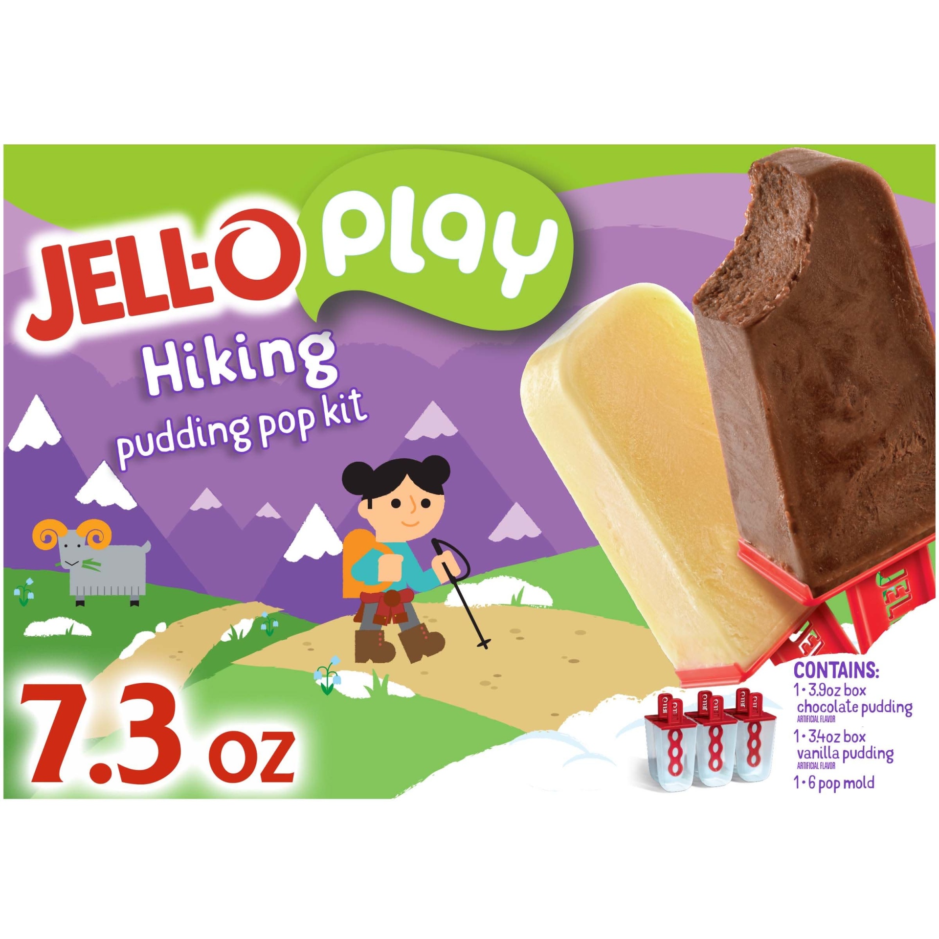 slide 1 of 2, Jell-O Play Hiking Pudding Pop Mold Kit with Chocolate & Vanilla Instant Pudding Mix, 7.3 oz