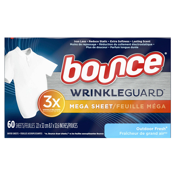 slide 1 of 1, Bounce Wrinkle Guard Mega Dryer Sheets - Outdoor Fresh - 130ct, 120 ct