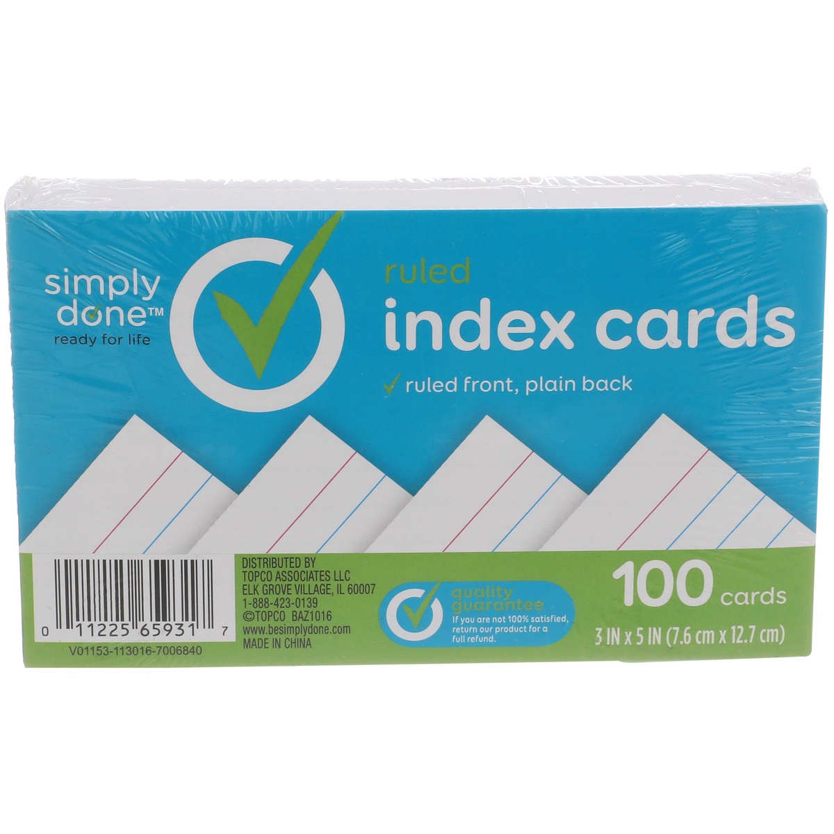 slide 1 of 1, Simply Done Index Cards - Ruled Front Plain Back, 100 ct; 3 in x 5 in