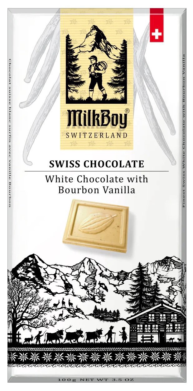 slide 1 of 1, Milkboy Switzerland White Chocolate With Bourbon Vanilla Swiss Chocolate Bar, 3.5 oz