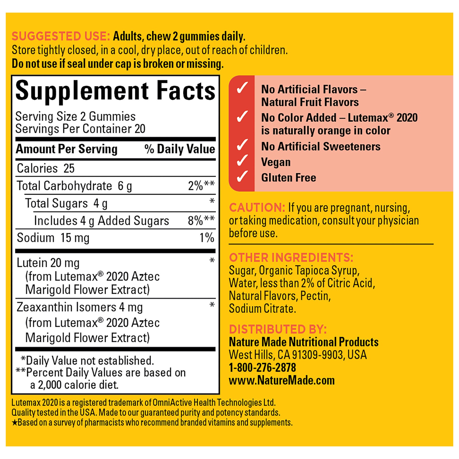 slide 4 of 8, Nature Made Lutein & Zeaxanthin Gummies, Eye and Brain Supplement, 40 Vegan Gummies, 20 Day Supply, 40 ct