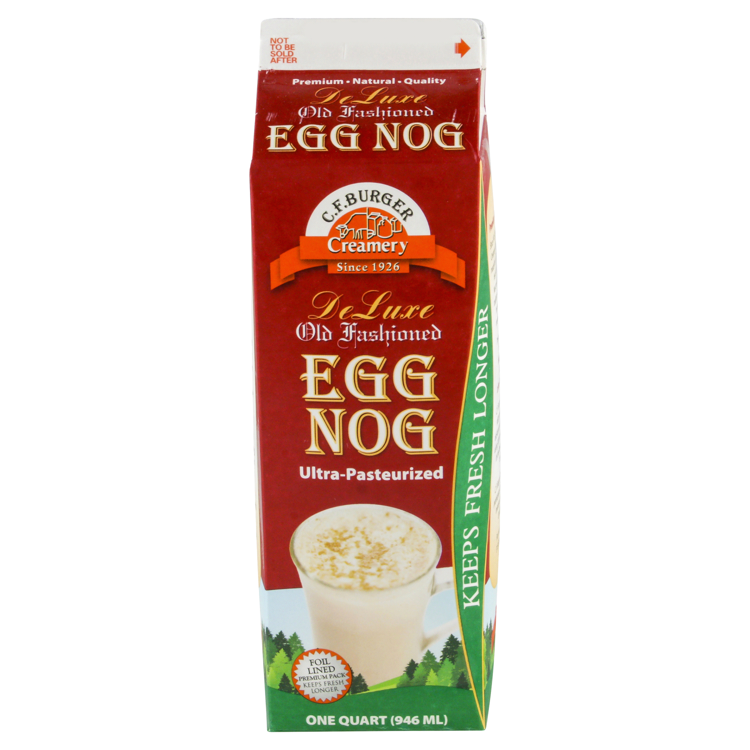 slide 1 of 3, C.F. Burger Creamery De Luxe Old Fashioned Egg Nog, 32 fl oz