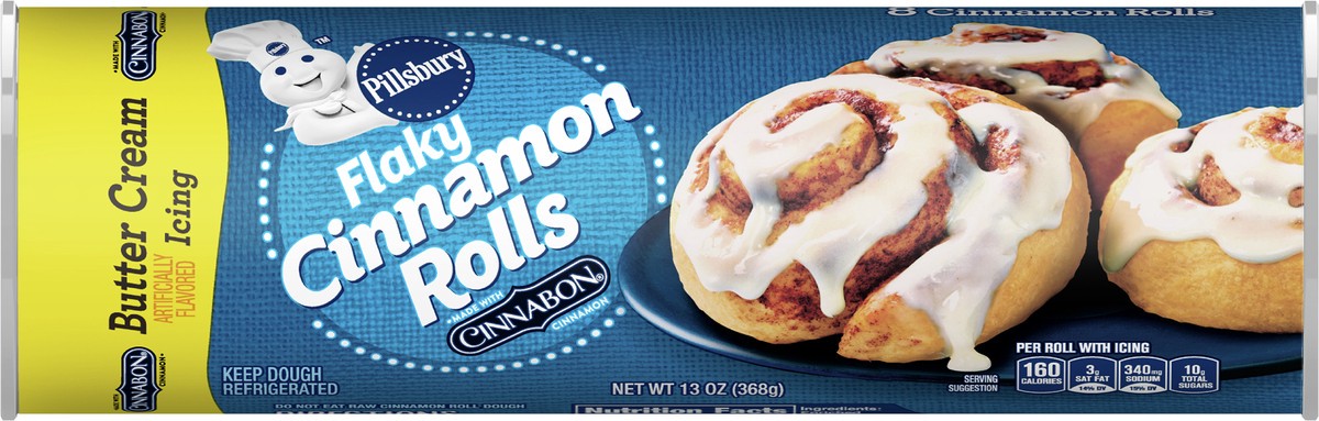 slide 6 of 9, Pillsbury Flaky Cinnamon Rolls with Cinnabon Cinnamon and Butter Cream Icing, 8 ct., 13 oz., 8 ct
