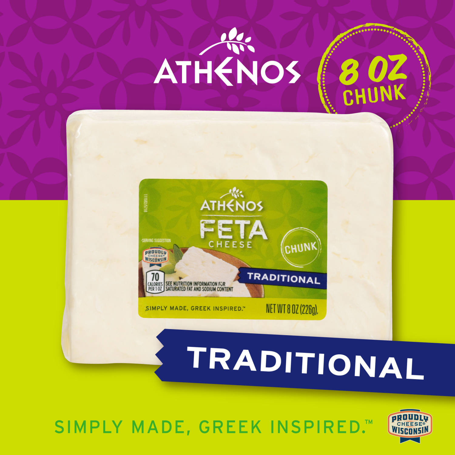 slide 7 of 8, Athenos Traditional Feta Cheese Chunk, 8 oz