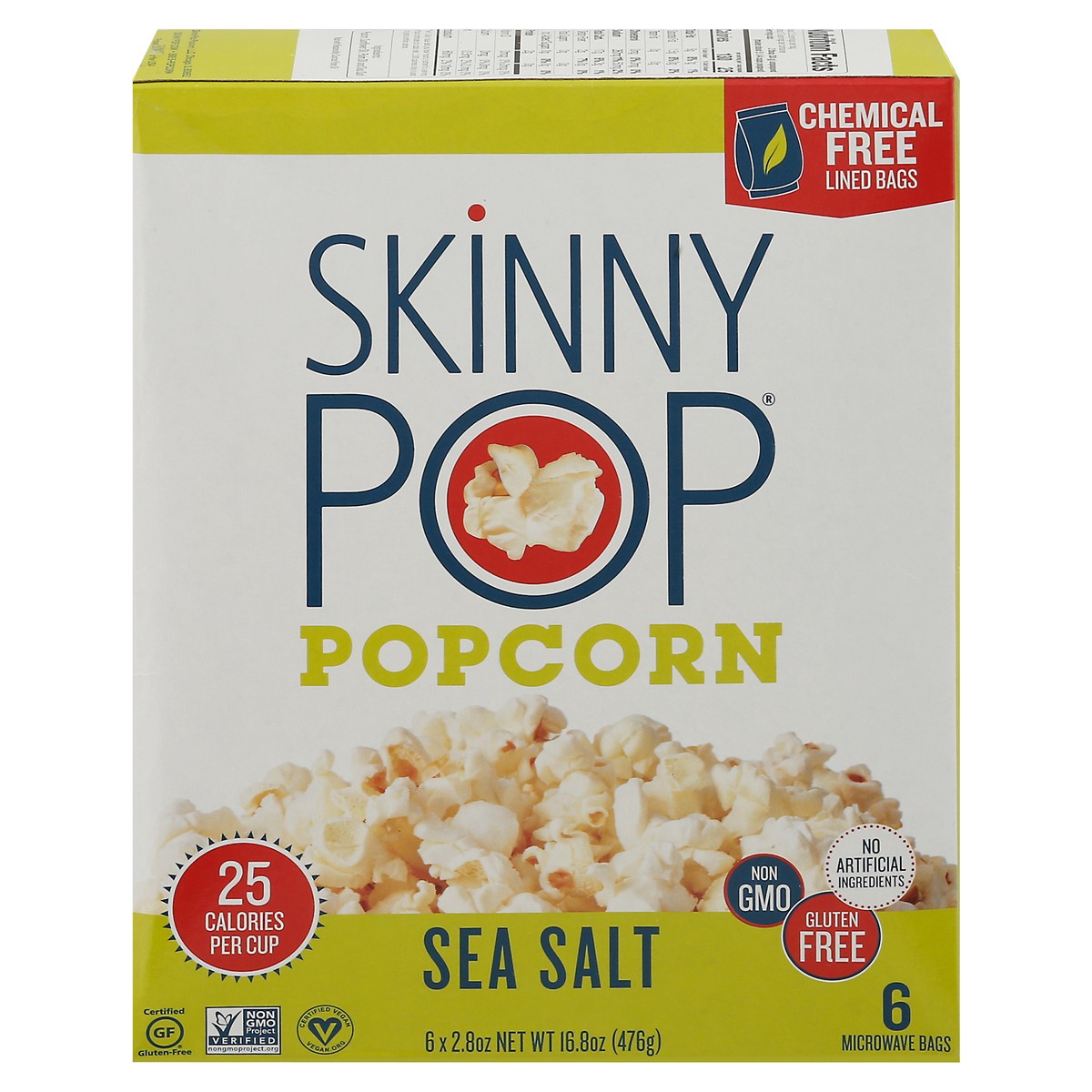 slide 1 of 2, SkinnyPop Sea Salt Microwave Popcorn, 6ct, 2.8oz Microwavable Bags, SkinnyPop, Healthy Popcorn, Gluten Free, 6 ct; 2.8 oz