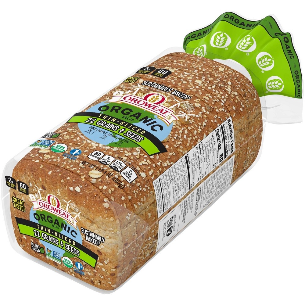 slide 4 of 8, Oroweat Organic Thin Sliced 22 Grains & Seeds Bread, 20 oz