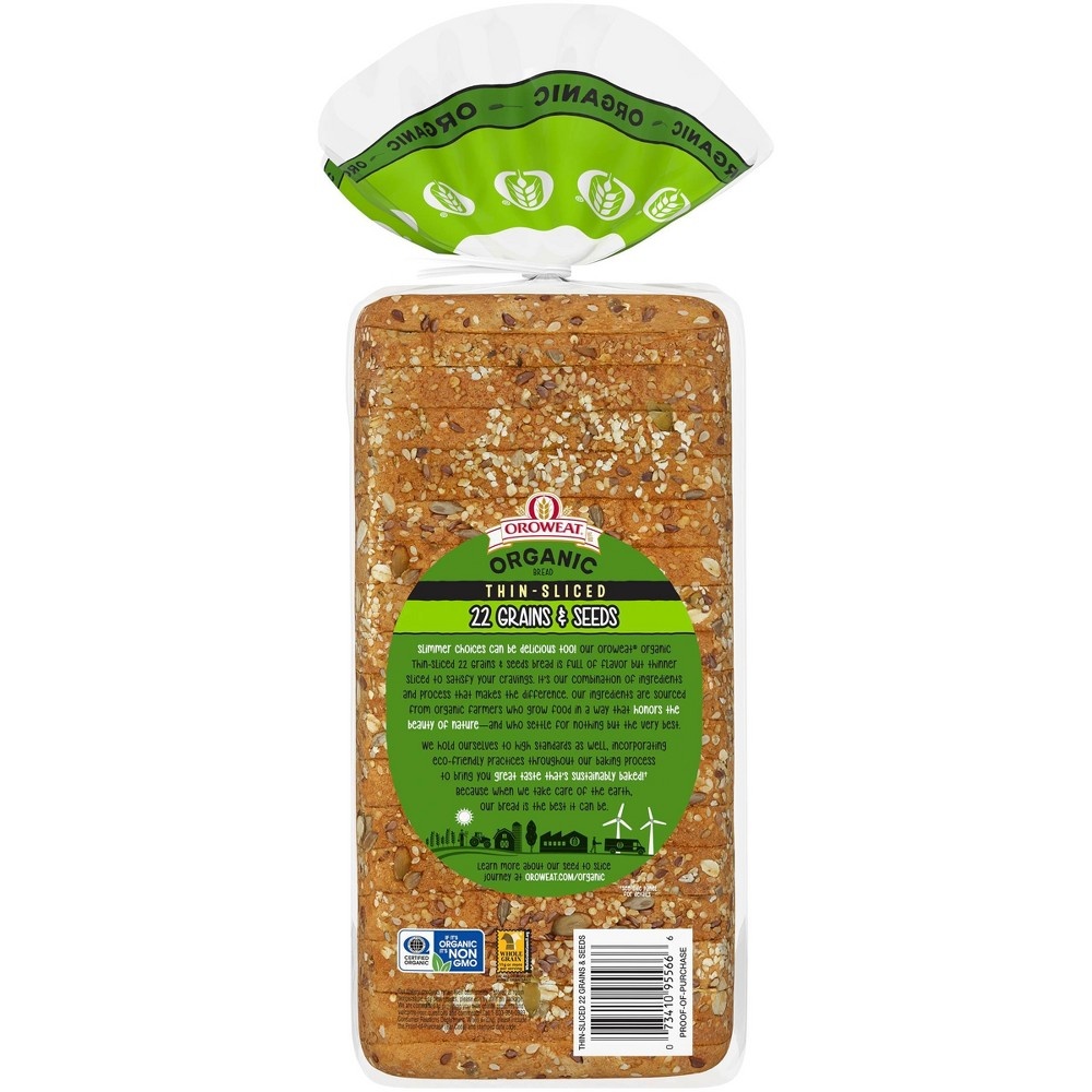 slide 6 of 8, Oroweat Organic Thin Sliced 22 Grains & Seeds Bread, 20 oz