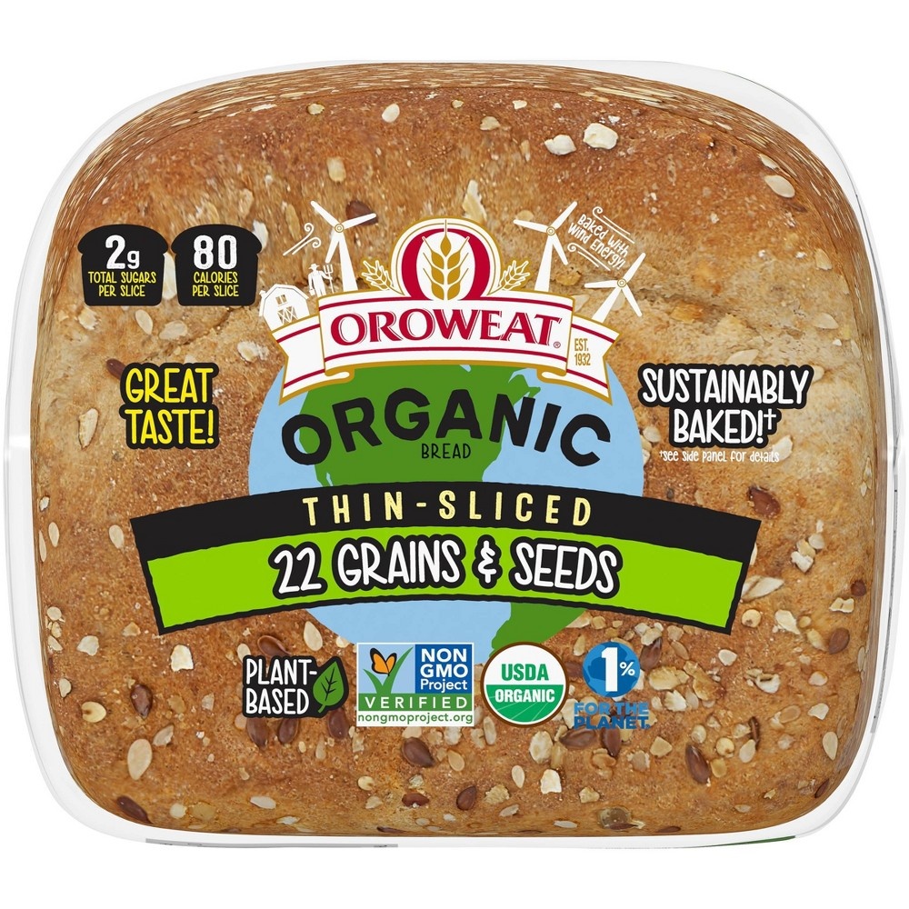 slide 8 of 8, Oroweat Organic Thin Sliced 22 Grains & Seeds Bread, 20 oz