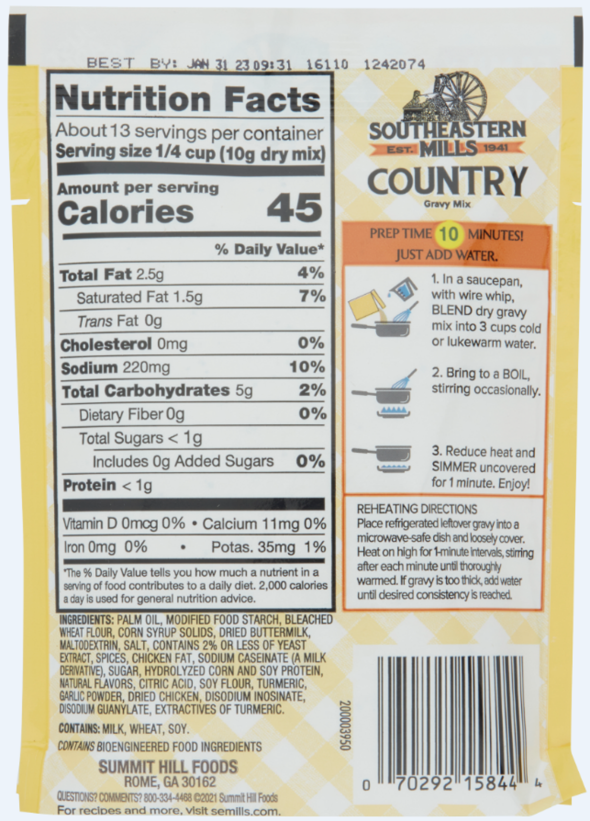 slide 2 of 2, Southeastern Mills Country Gravy Mix 4.5 OZ, 4.5 oz