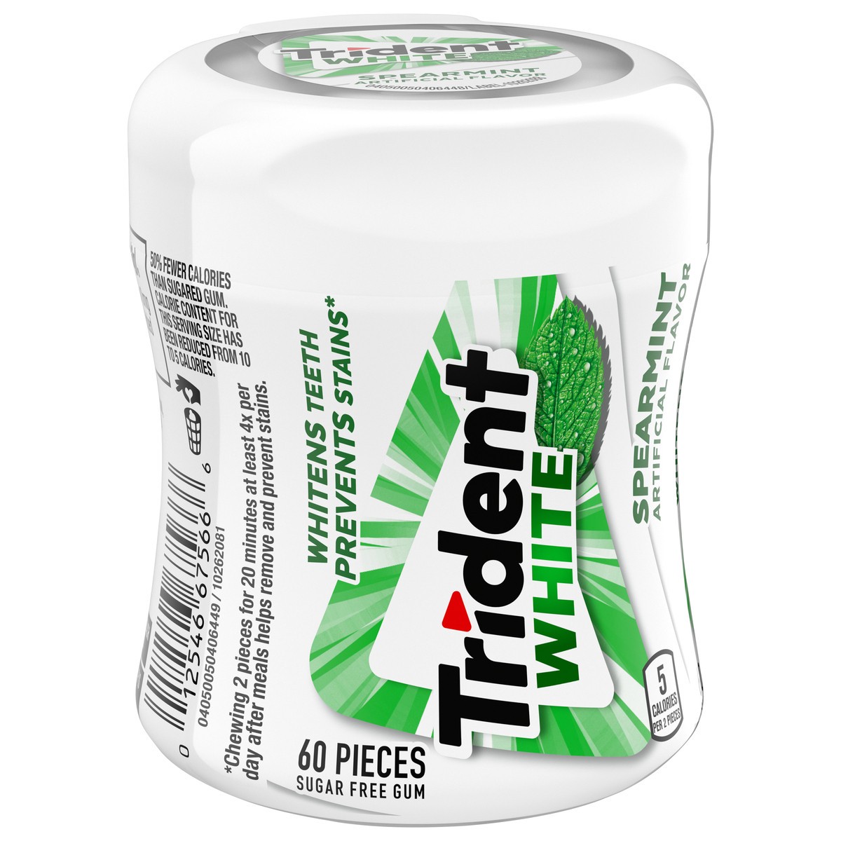 slide 5 of 9, Trident White Spearmint Sugar Free Gum, 60 Pieces, 60 ct