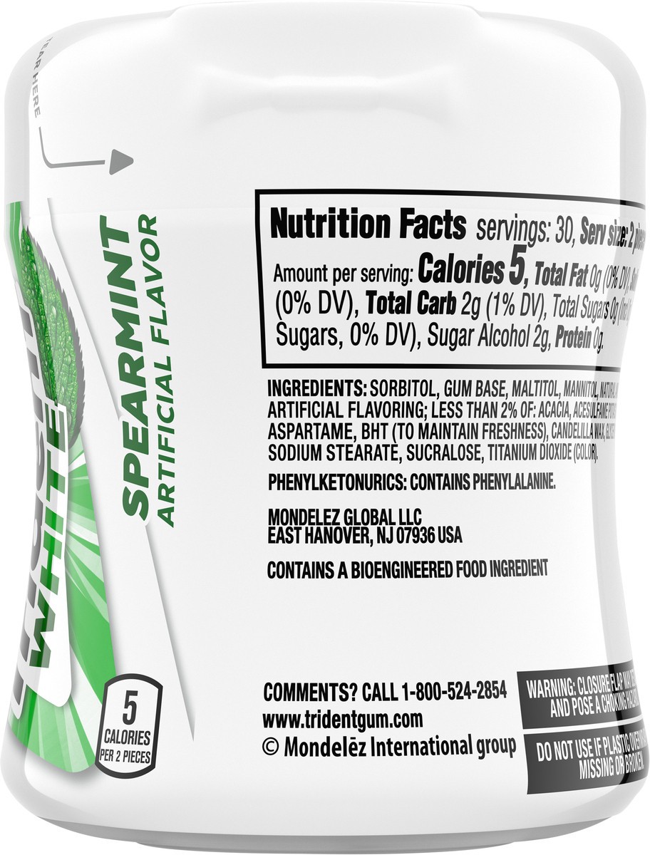 slide 4 of 9, Trident White Spearmint Sugar Free Gum, 60 Pieces, 60 ct