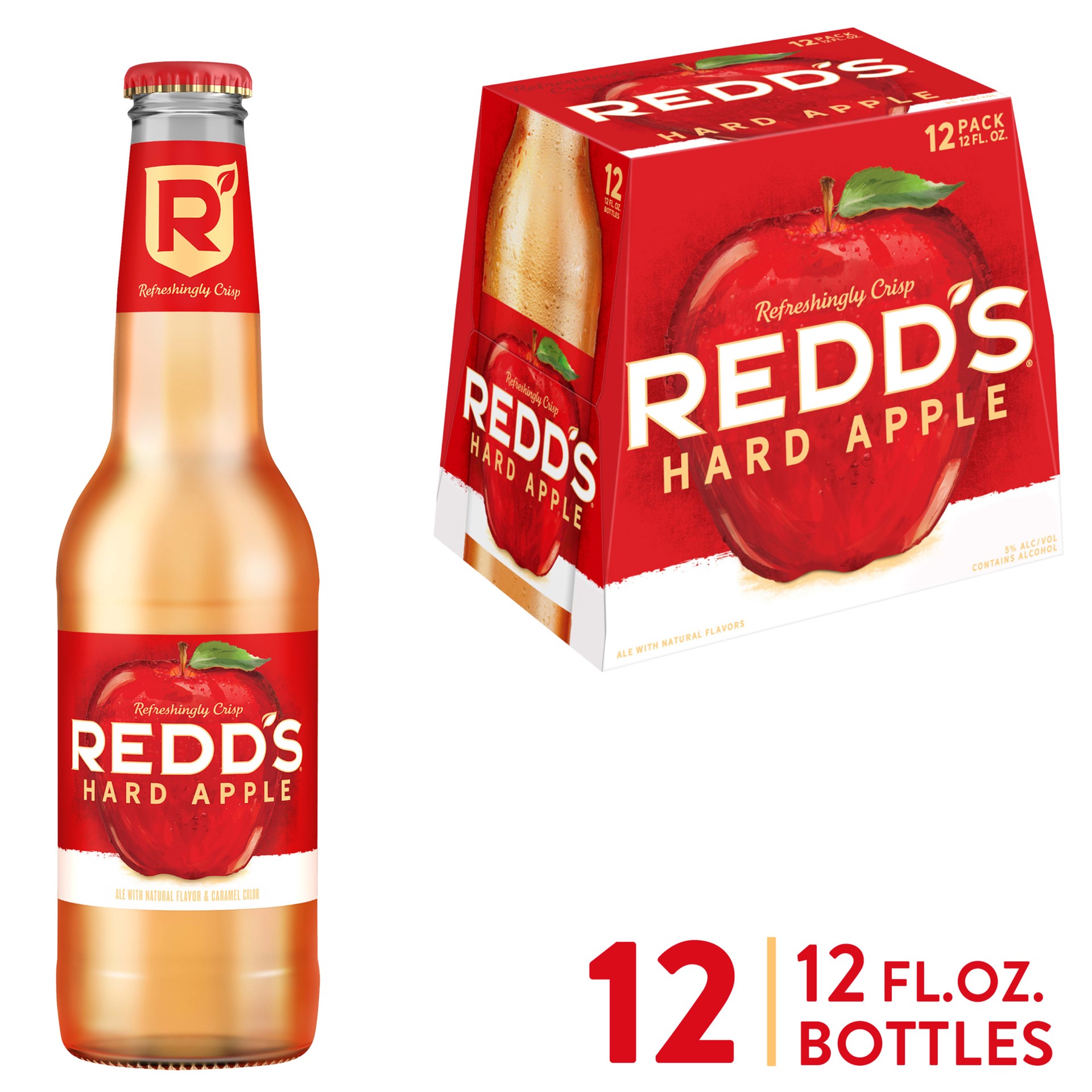 slide 1 of 6, REDD'S HARD APPLE Flavored Malt Beverage Beer, 12 ct