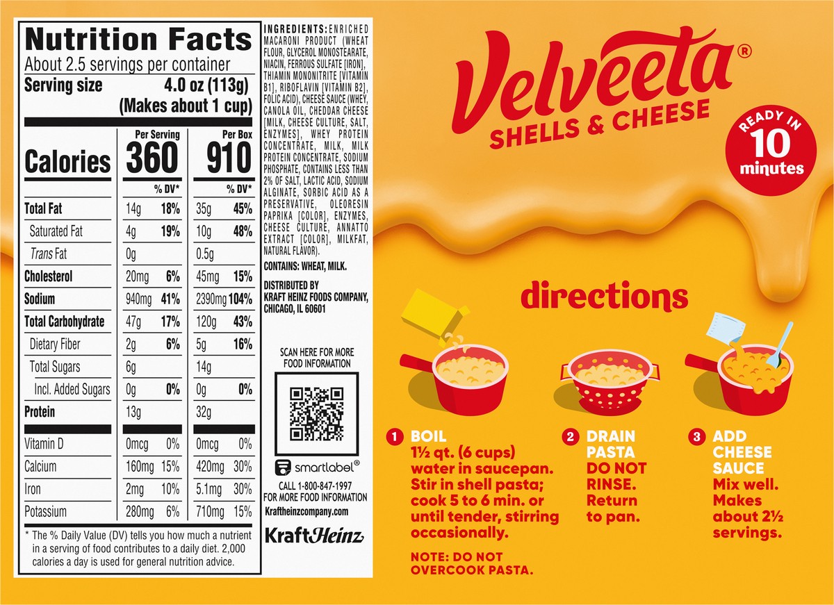 slide 3 of 9, Velveeta Shells & Cheese Mini Shell Pasta & Cheese Sauce, 10.1 oz Box, 10.1 oz