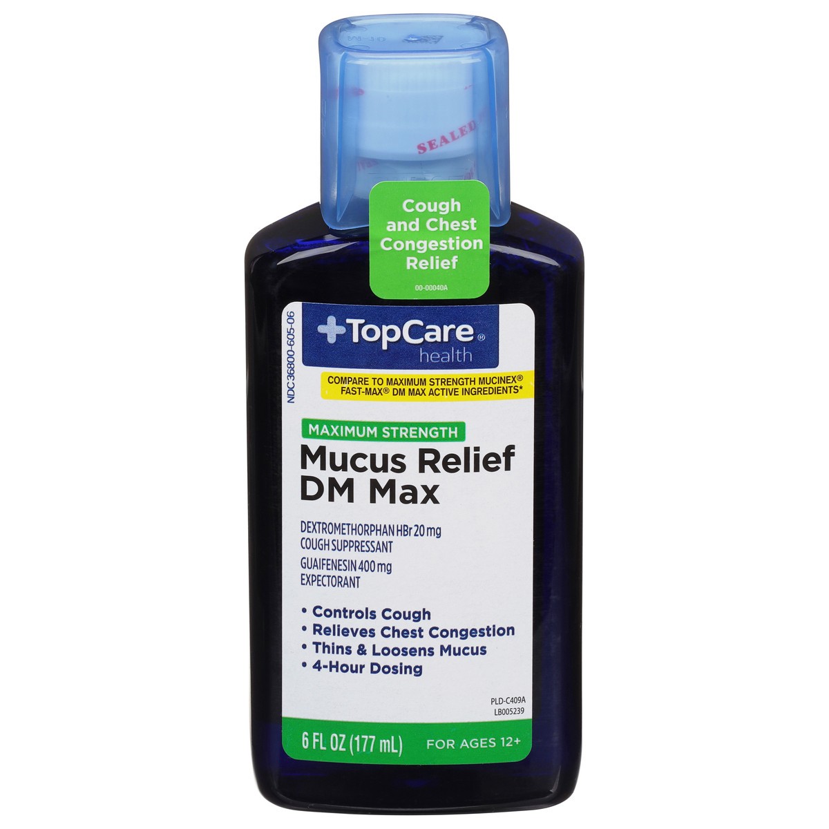 slide 1 of 9, TopCare Health Maximum Strength Mucus Relief DM Max 6 fl oz, 6 fl oz