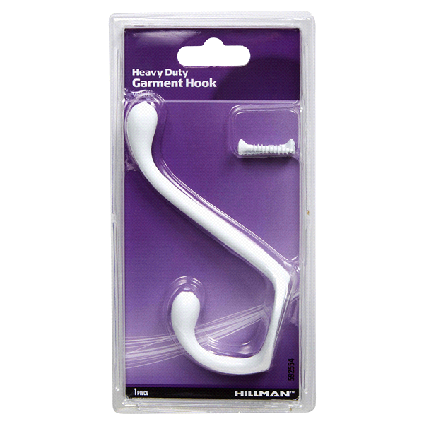 slide 1 of 1, Hillman Garment Hook White, 1 ct